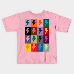 Lightning Bolts Pattern Check Multi Colour Kids T-Shirt
